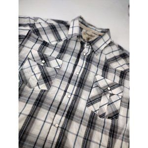 Coastal Western Fashion Grey‎ Plaid Snap Long Sleeve XXL Shirt